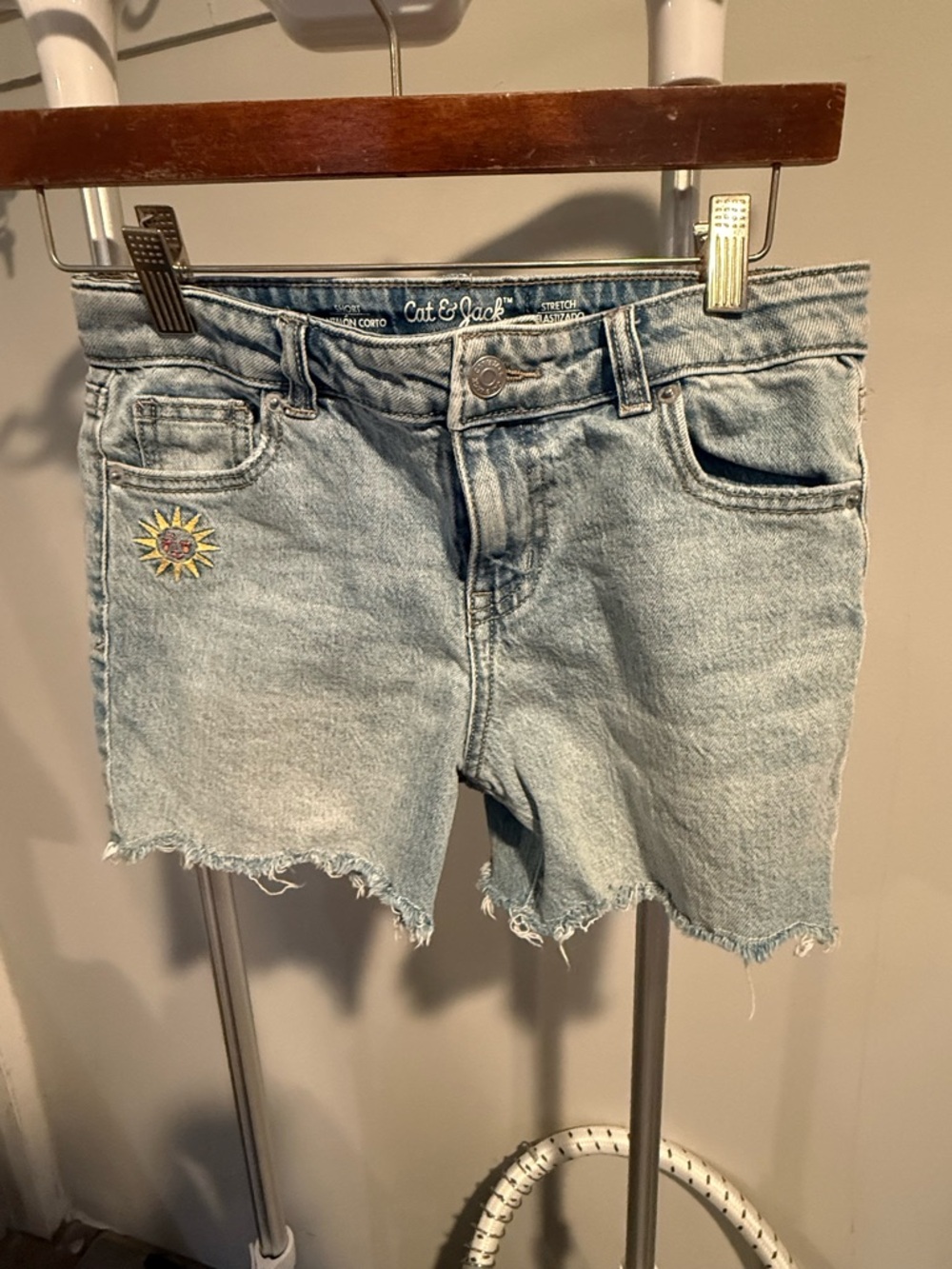 Cat & Jack Light Blue Denim Cutoff Shorts with Sun Embroidery
